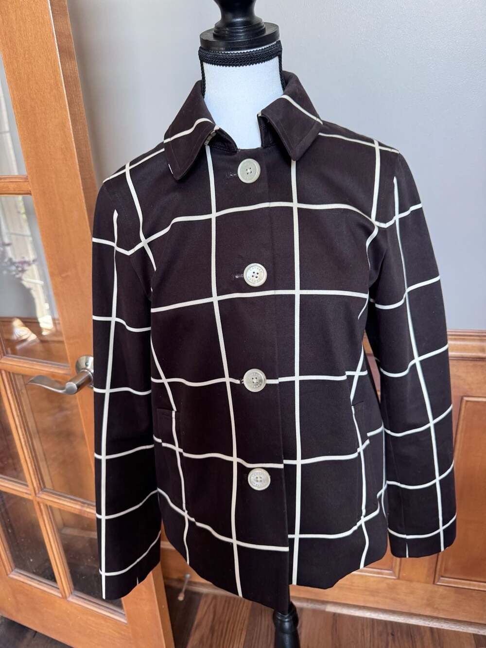 Lauren Ralph Lauren Women’s S Brown Cream Windowpane Button Jacket Preppy